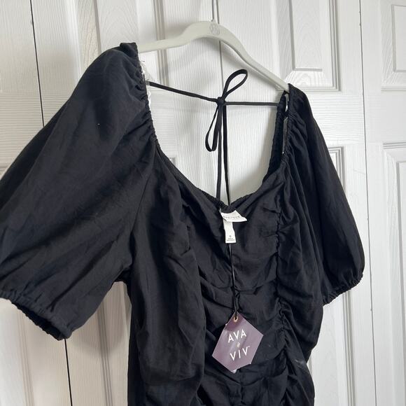 AVA & VIV Black Ruched Tie Back Blouse Sz 1X - Picture 6 of 9